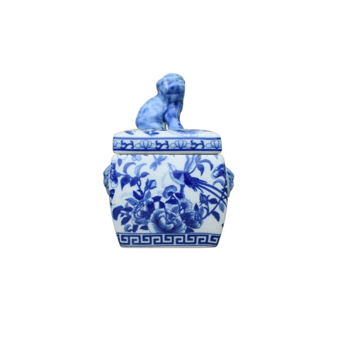 Blue and White Foo Dog Jar